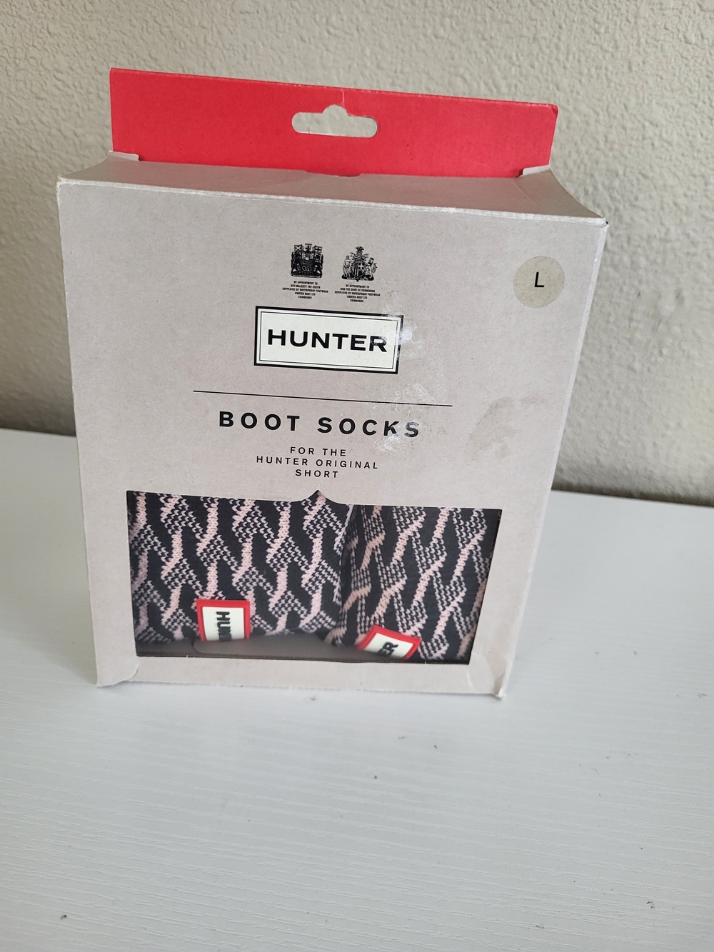 Hunter Boot Socks Pink Sand Fleece Welly Liners Size L US 9-10 Knit Cuff Short